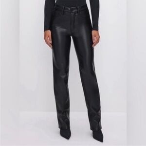 NWOT GOOD AMERICAN GOOD ICON FAUX LEATHER straight leg PANTS 6/28 black black001